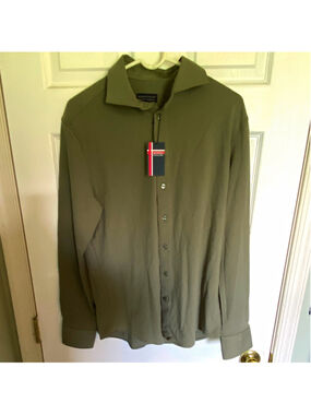 Modern English Modern Fit Non-Iron Cotton Green Solid Dress Shirt L 34/35